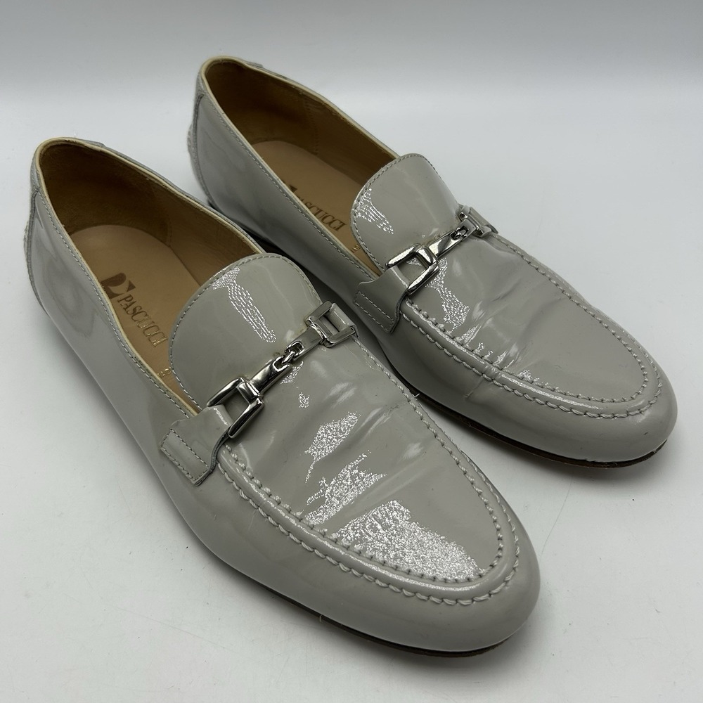 Pascucci Loafers Womens 8.5 Grey 39 Patent Leather Horsebit Italy Preppy Office